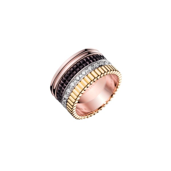 Bague Boucheron Quatre Classique Large trois ors diamants et PVD marron JRG00623