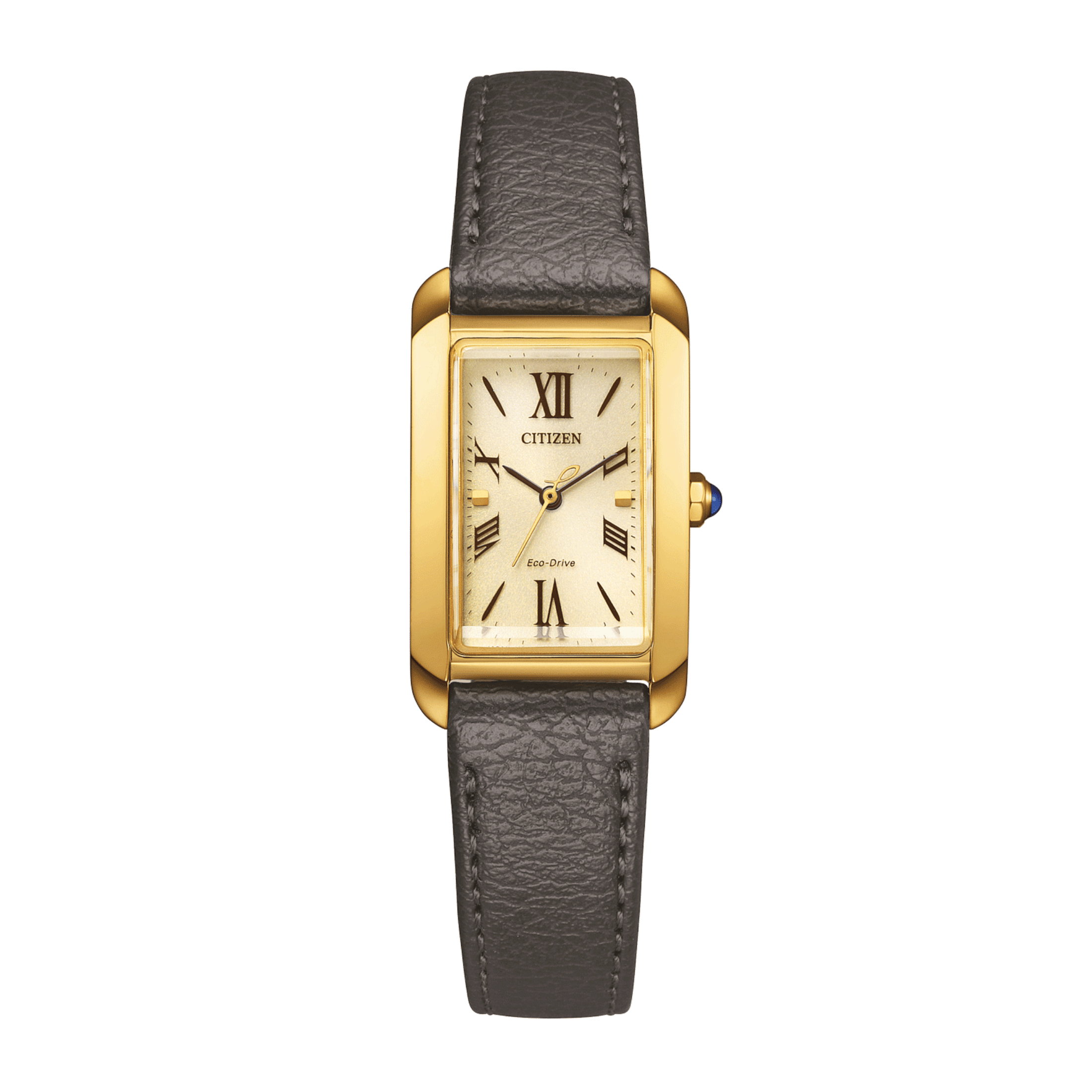 Montre Citizen L Square Bianca Eco-Drive PVD Or jaune cadran doré bracelet cuir 32,5 x 19,5 mm