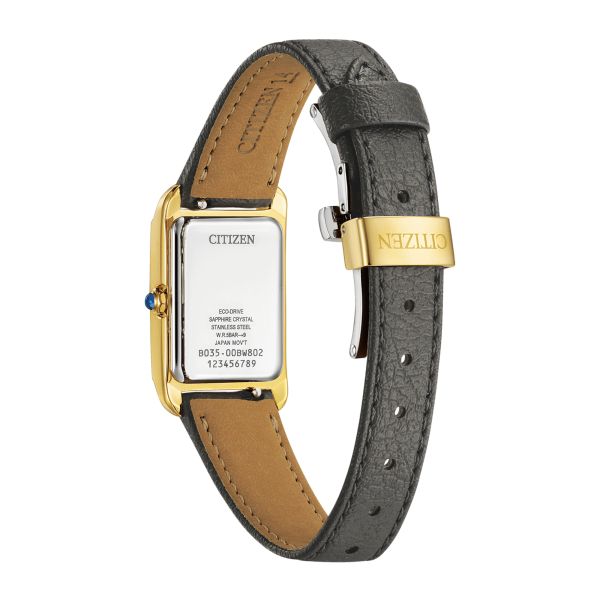 Montre Citizen L Square Bianca Eco-Drive PVD Or jaune cadran doré bracelet cuir 32,5 x 19,5 mm