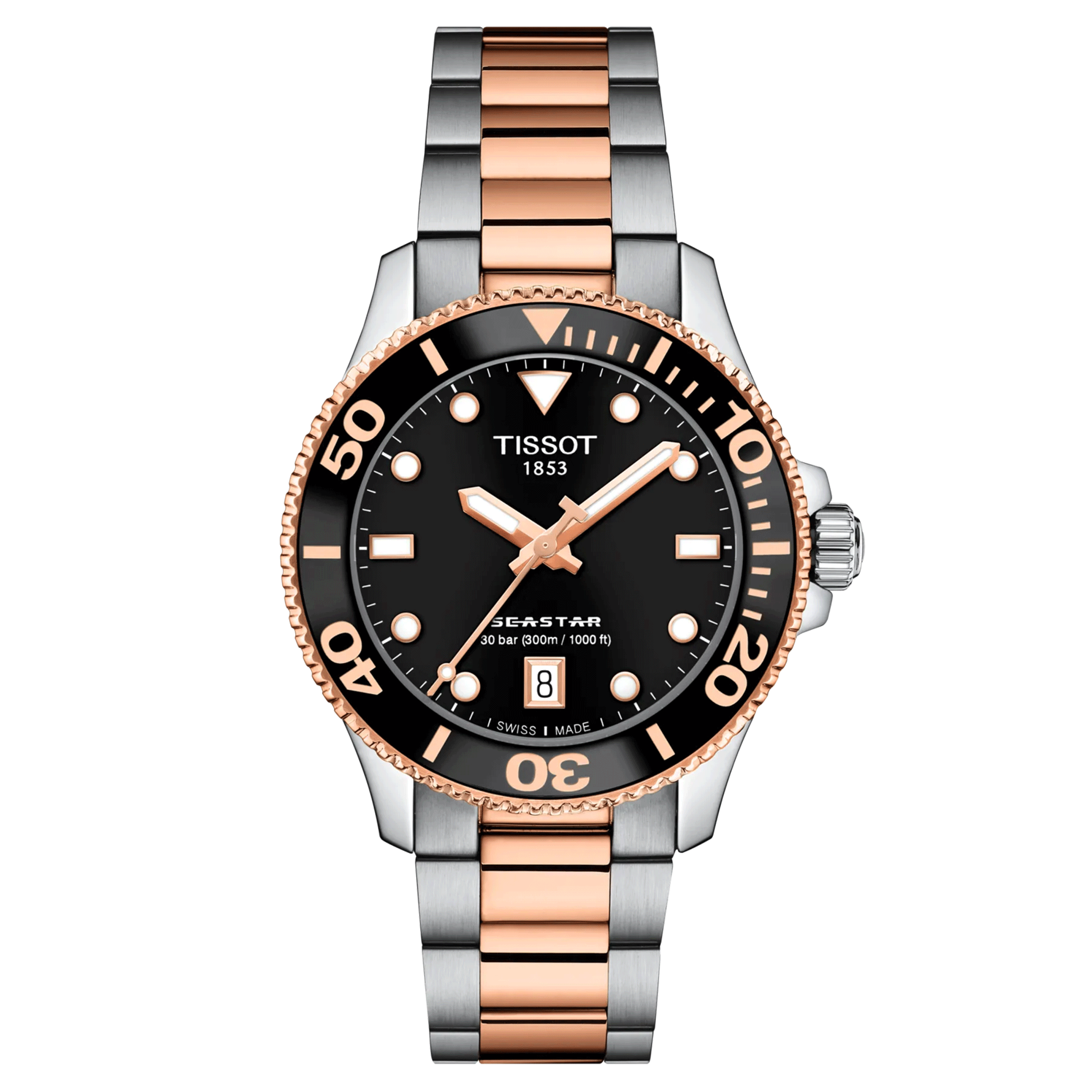Tissot T-Sport Seastar 1000 PVD Rose Gold quartz watch black dial stainless steel bracelet pvd rose gold 36 mm T120.210.22.051.0