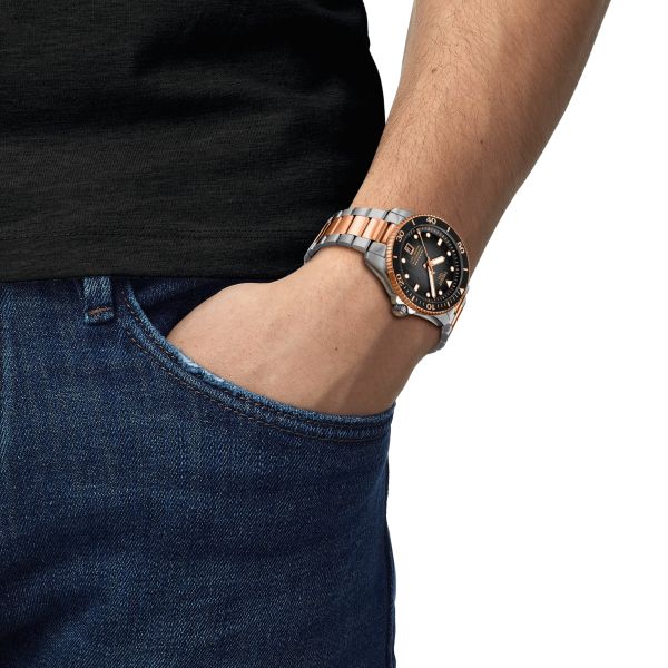 Tissot Seastar 1000 PVD Rose Gold Powermatic 80 Watch grey dial steel bracelet 40 mm T120.807.22.051.01