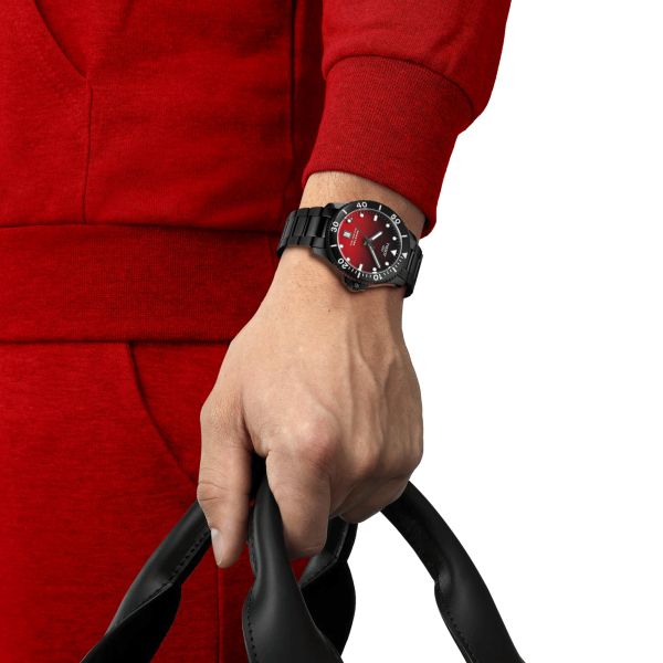 Tissot Seastar 1000 Black PVD quartz watch gradient red dial black pvd steel bracelet 40 mm T120.410.33.421.00