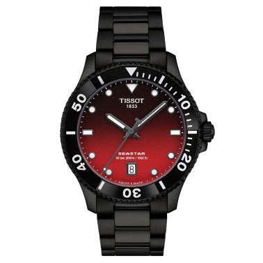 Montre Tissot Seastar 1000 PVD Noir quartz cadran rouge dégradé bracelet acier pvd noir 40 mm T120.410.33.421.00
