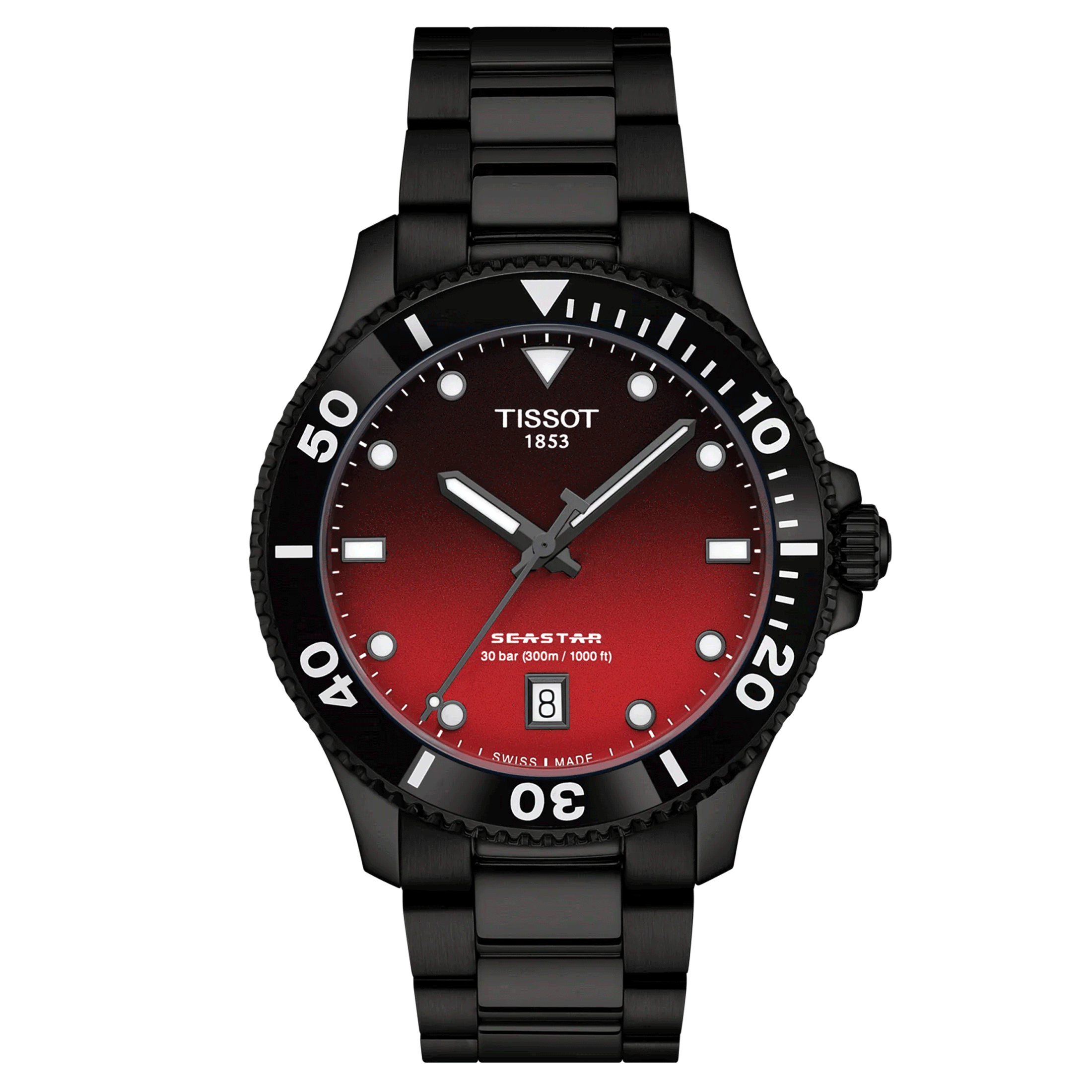 Tissot Seastar 1000 Black PVD quartz watch gradient red dial black pvd steel bracelet 40 mm T120.410.33.421.00