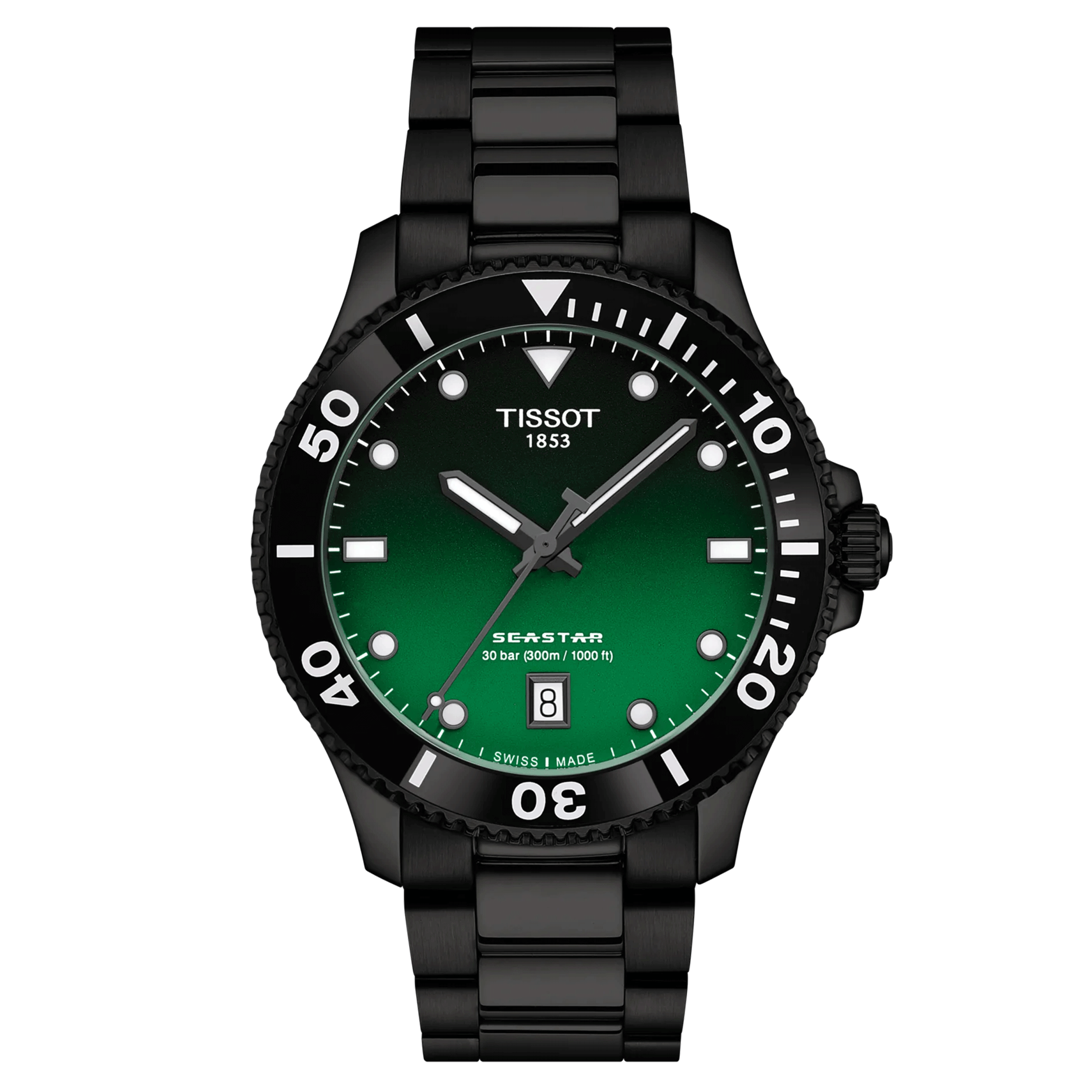 Tissot Seastar 1000 Black PVD quartz watch gradient green dial black pvd steel bracelet 40 mm T120.410.33.091.00