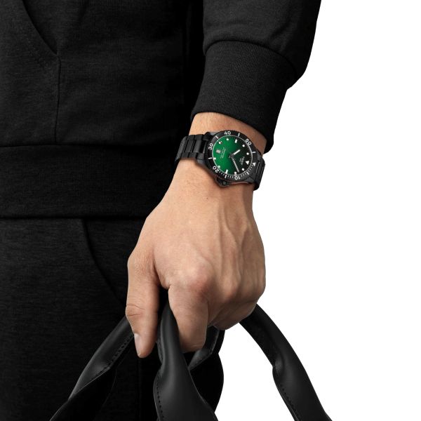 Tissot Seastar 1000 Black PVD quartz watch gradient green dial black pvd steel bracelet 40 mm T120.410.33.091.00
