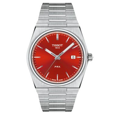 Tissot PRX quartz watch red dial steel bracelet 40 mm T137.410.11.421.00