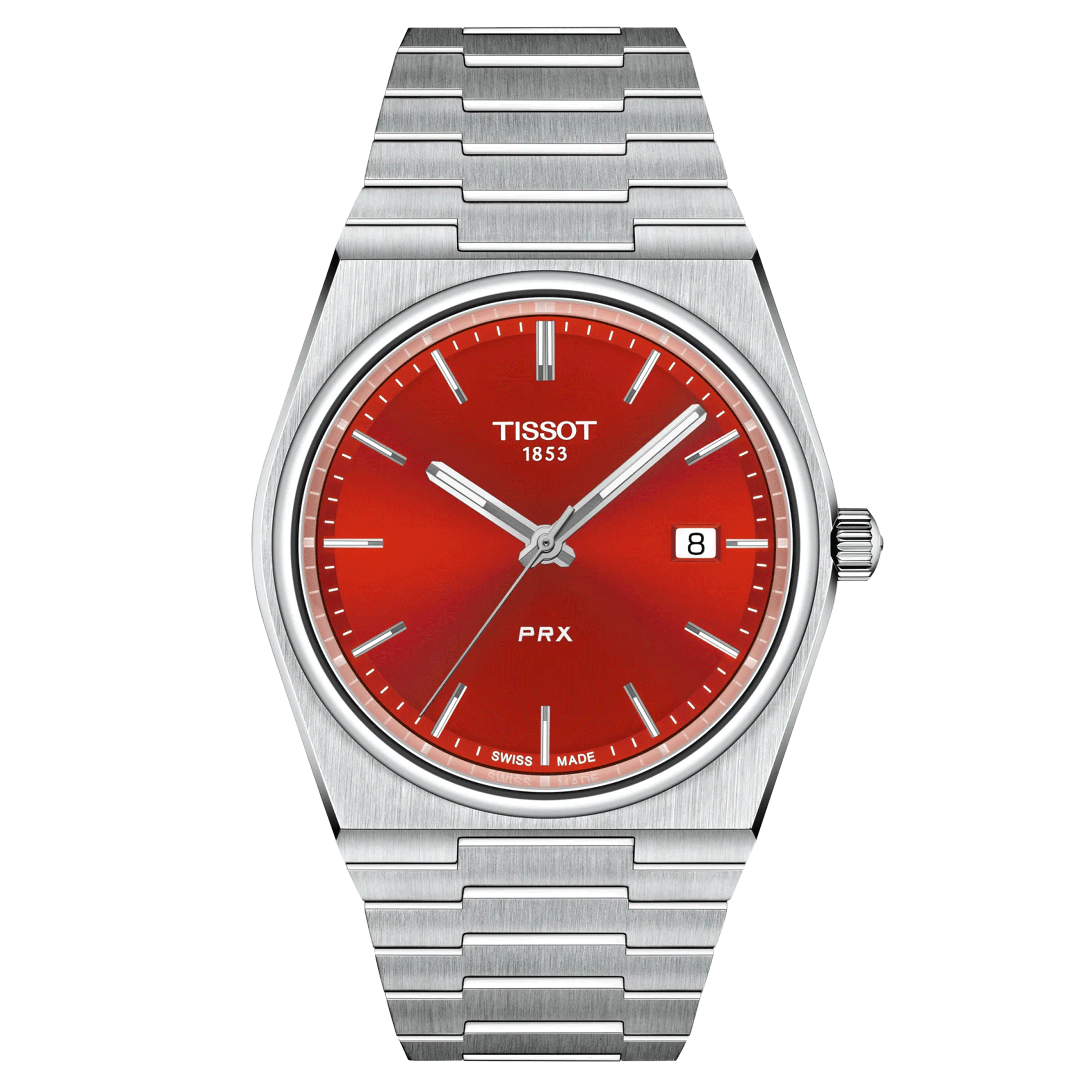 Tissot PRX quartz watch red dial steel bracelet 40 mm T137.410.11.421.00