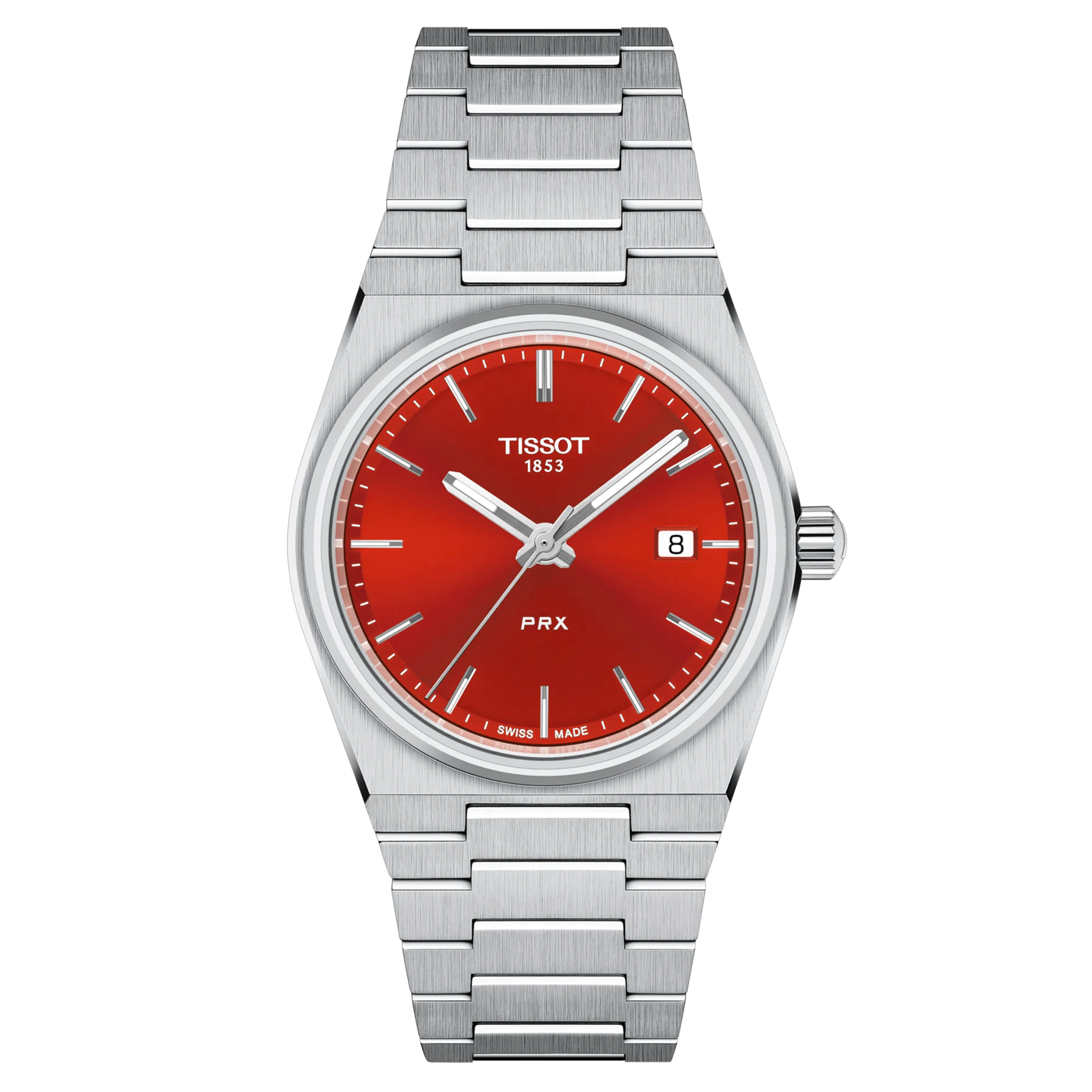 Tissot PRX quartz watch red dial steel bracelet 35 mm T137.210.11.421.00