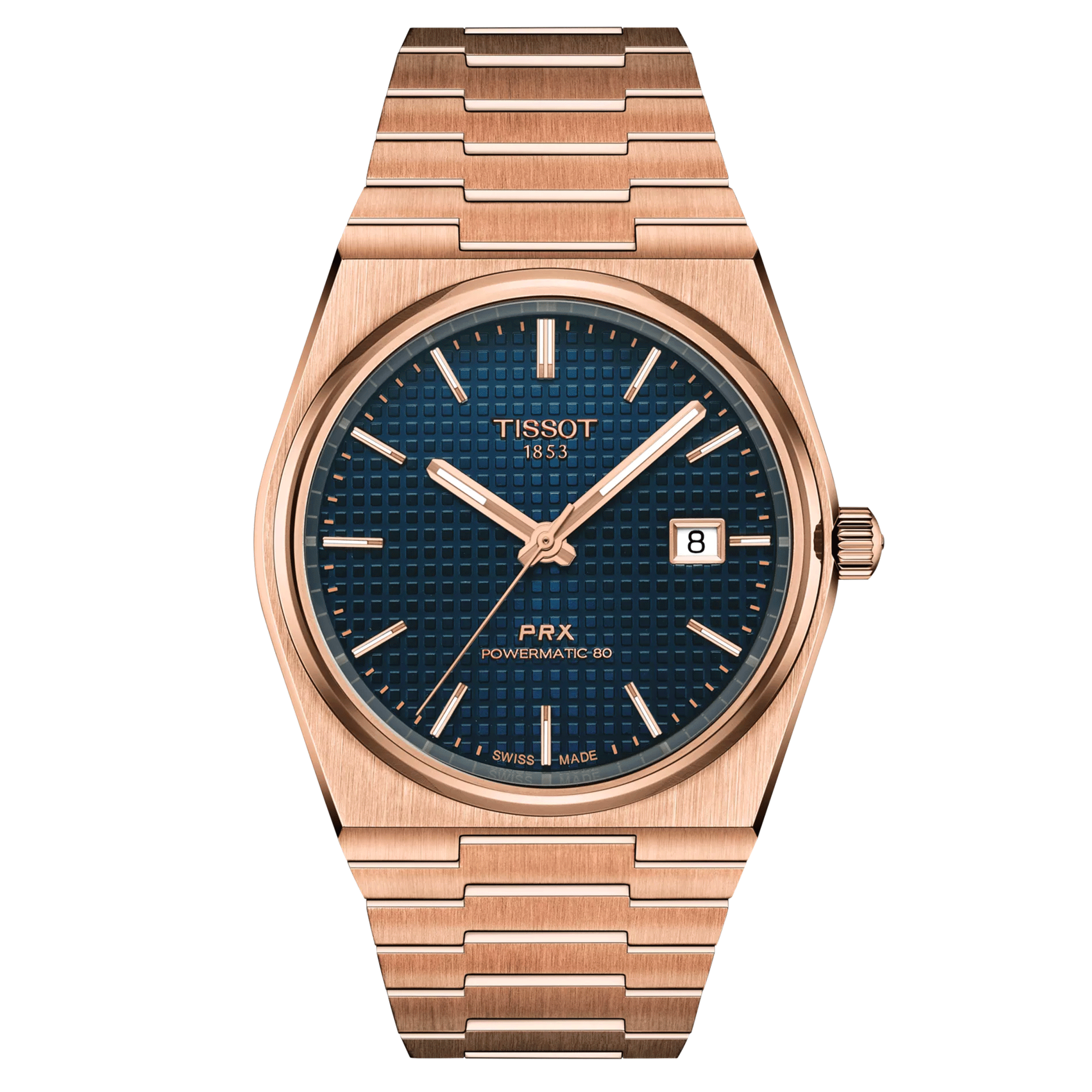 Tissot PRX Powermatic 80 automatic watch blue dial stainless steel bracelet pvd rose gold 40 mm T137.407.33.041.00