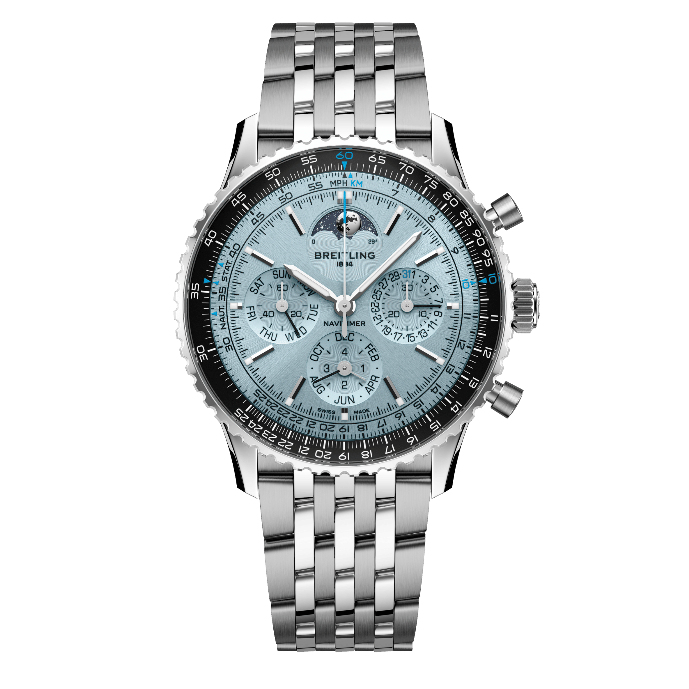 Breitling Navitimer B19 Chronograph 43 Perpetual Calendar automatic ice blue dial steel bracelet 43 mm