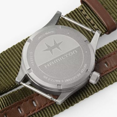 Montre Hamilton Khaki Field quartz cadran kaki bracelet NATO kaki 33 mm