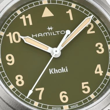 Montre Hamilton Khaki Field quartz cadran kaki bracelet NATO kaki 33 mm