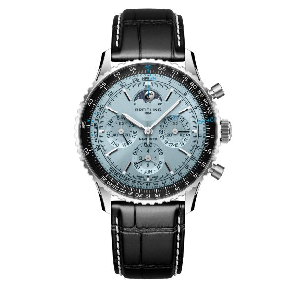 Breitling Navitimer B19 Chronograph 43 Perpetual Calendar automatic ice blue dial leather strap 43 mm