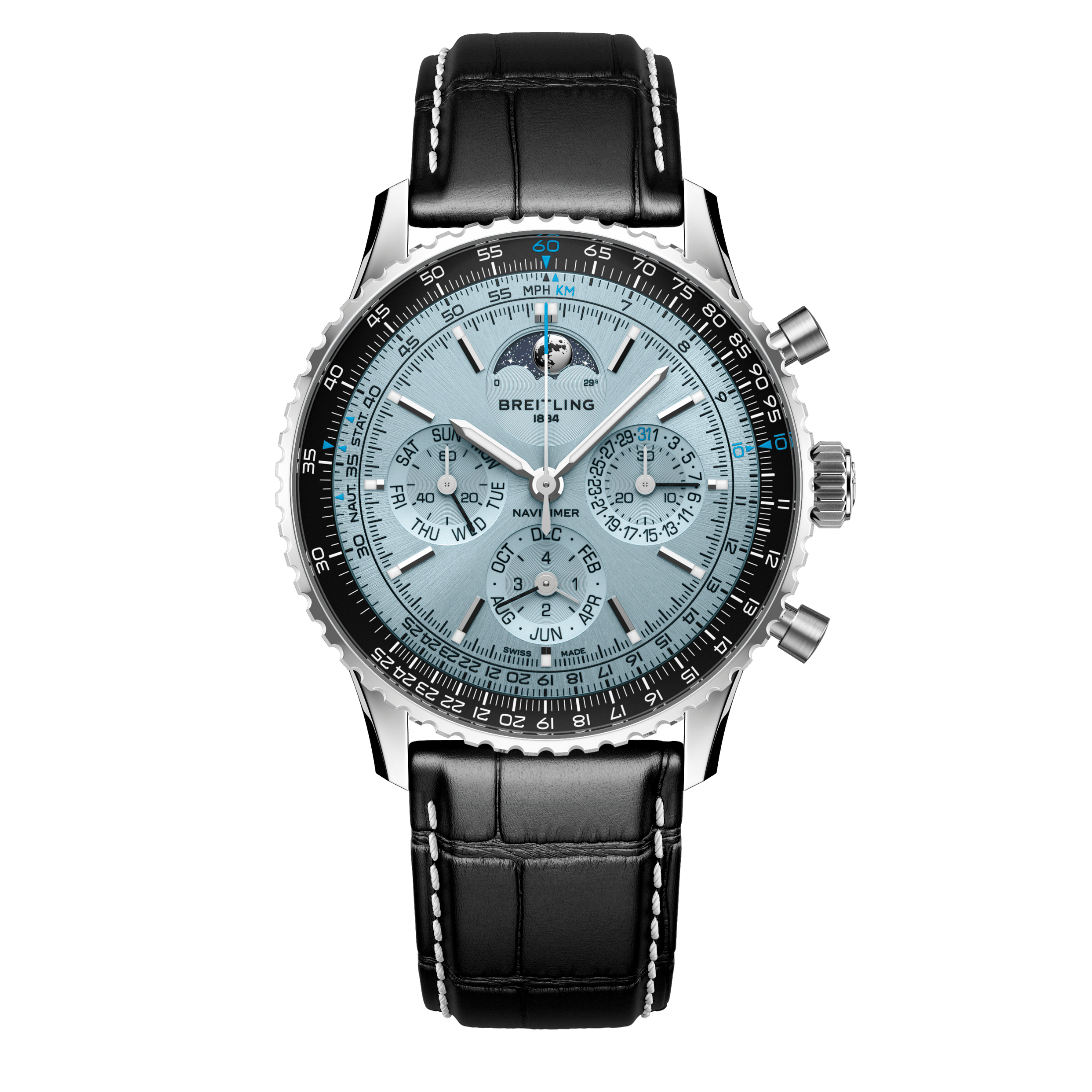 Breitling Navitimer B19 Chronograph 43 Perpetual Calendar automatic ice blue dial leather strap 43 mm