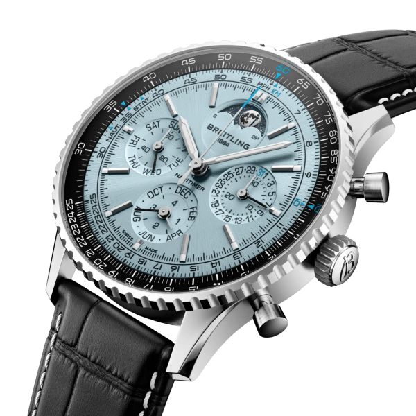 Breitling Navitimer B19 Chronograph 43 Perpetual Calendar automatic ice blue dial leather strap 43 mm
