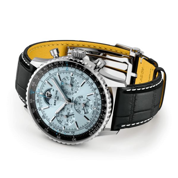 Breitling Navitimer B19 Chronograph 43 Perpetual Calendar automatic ice blue dial leather strap 43 mm