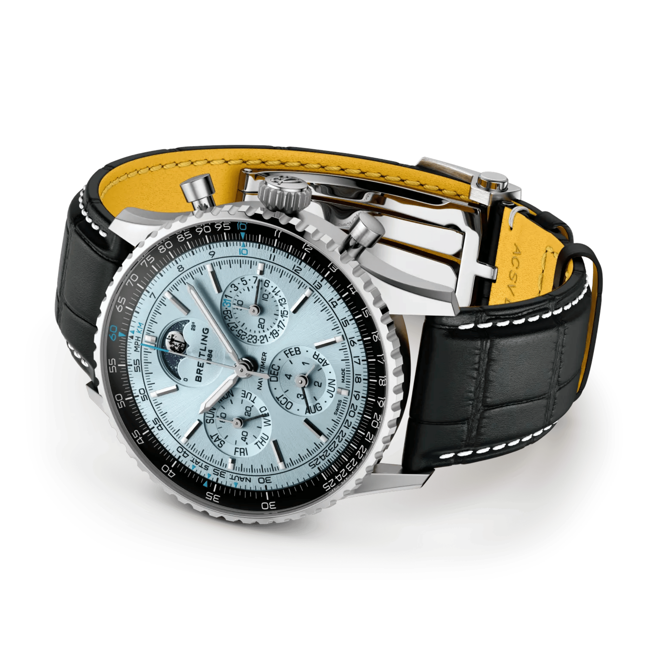 Breitling Navitimer B19 Chronograph 43 Perpetual Calendar automatic ice blue dial leather strap 43 mm