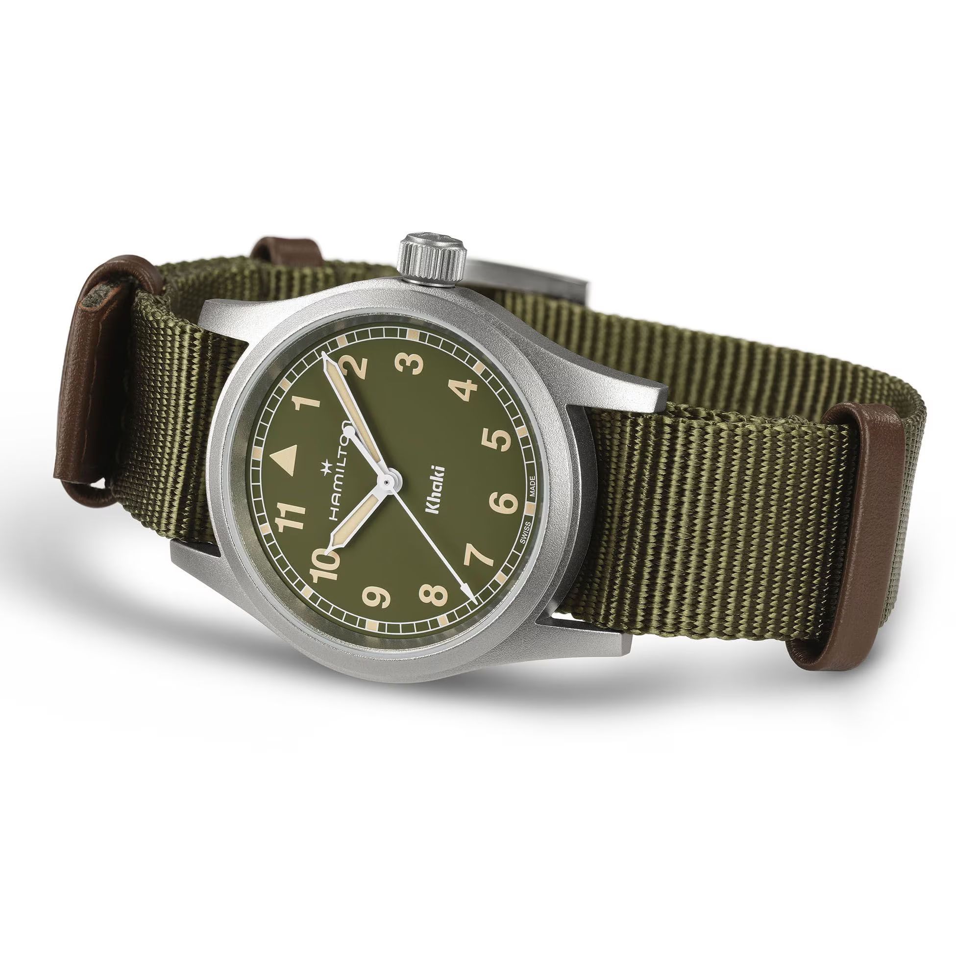 Hamilton Khaki Field quartz watch kaki dial kaki NATO strap 33 mm