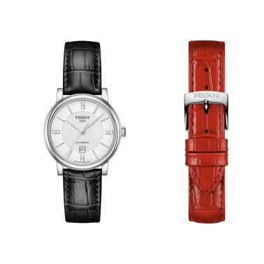 Montre Tissot T-Classic Carson Premium Lady automatique cadran blanc diamants bracelet cuir 30 mm