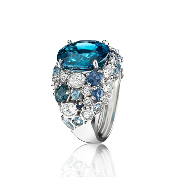 Bague Lepage L'Envoûtante en or blanc, zircon bleu, diamants et pierres fines
