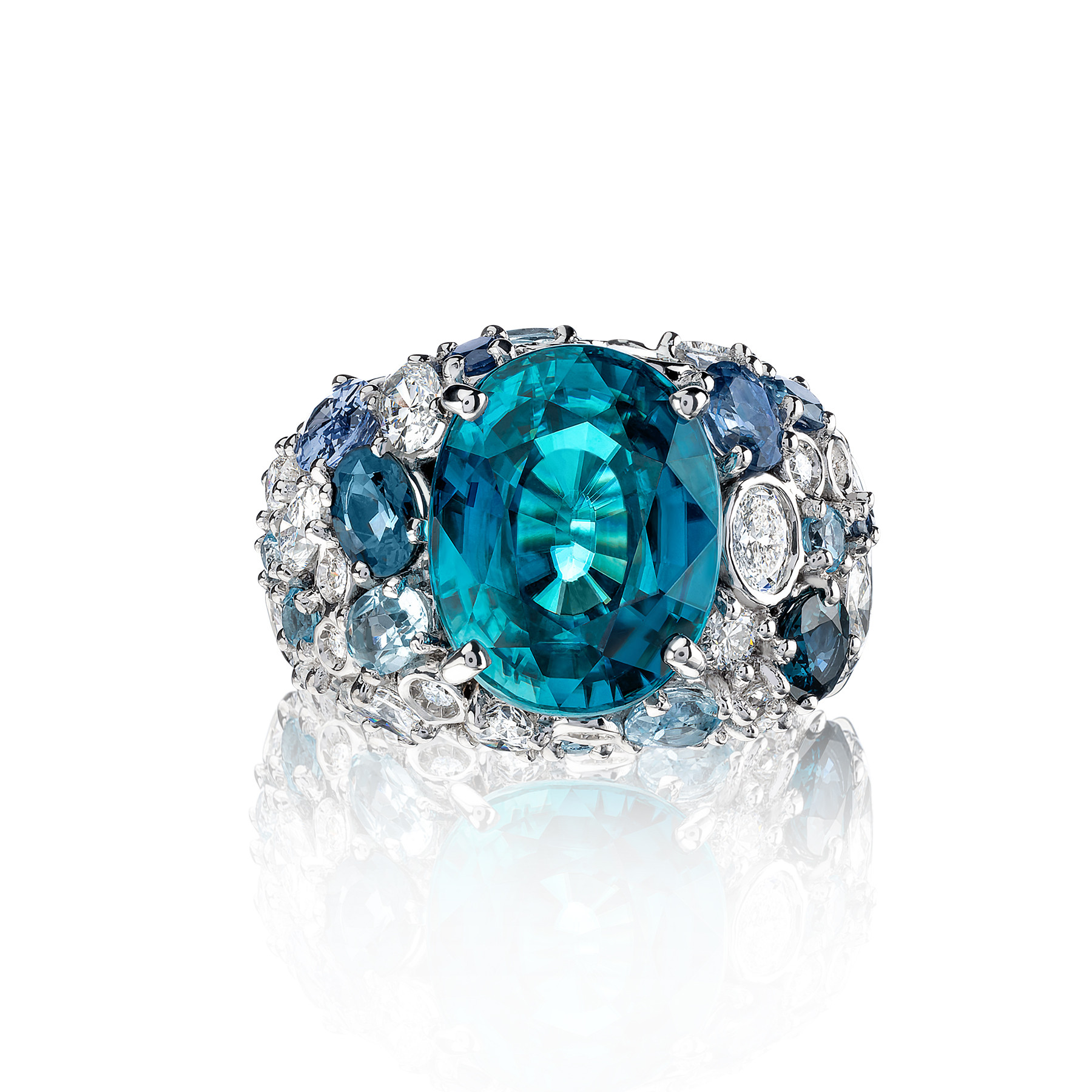 Bague Lepage L'Envoûtante en or blanc, zircon bleu, diamants et pierres fines