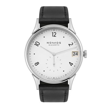 Montre NOMOS Minimatik 39 Date automatique cadran blanc argenté automatique bracelet cuir 39 mm