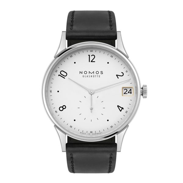 NOMOS Minimatik 39 Date automatic white dial leather strap 39mm