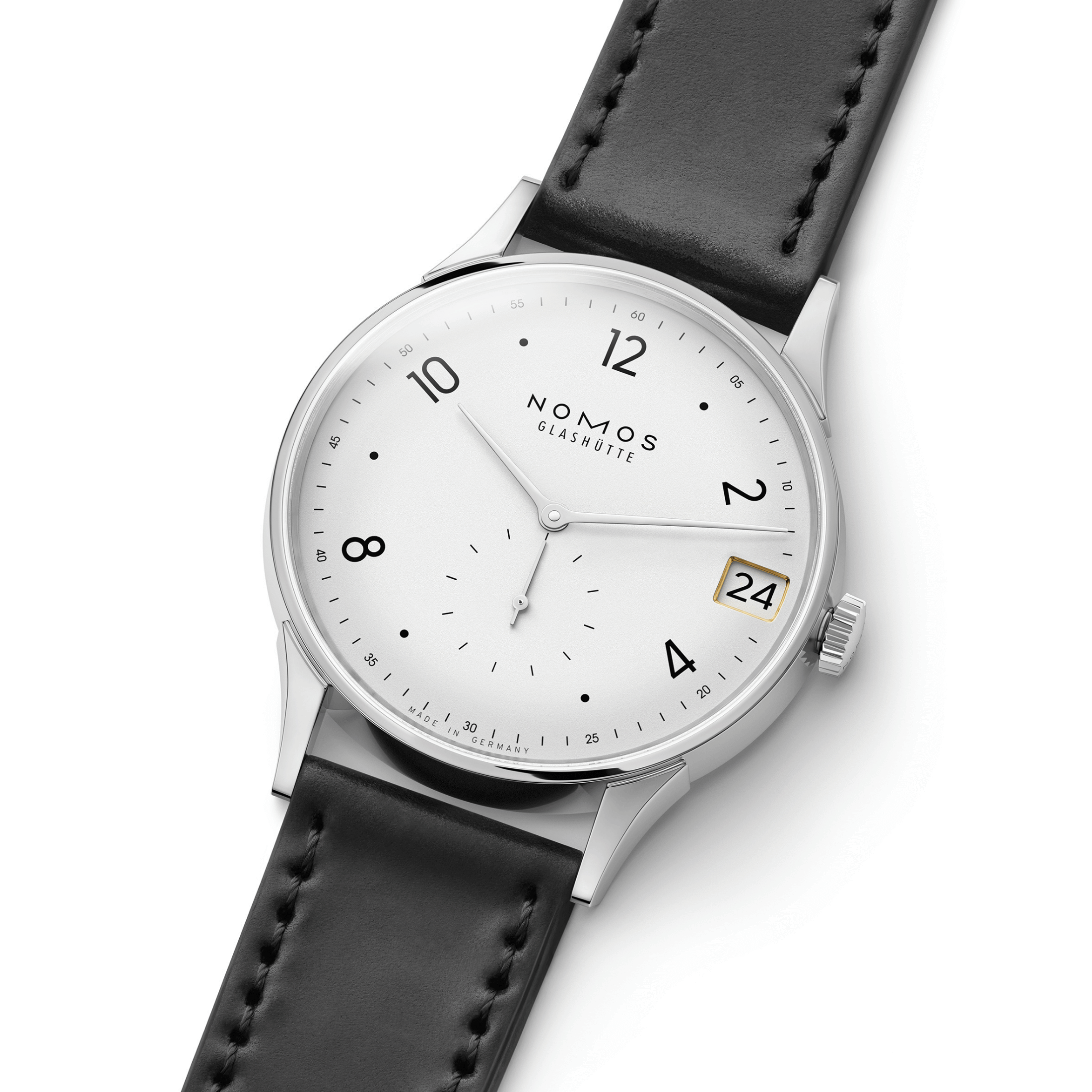 Montre NOMOS Minimatik 39 Date automatique cadran blanc argenté automatique bracelet cuir 39 mm