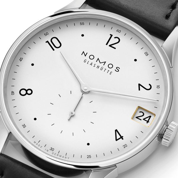 NOMOS Minimatik 39 Date automatic white dial leather strap 39mm