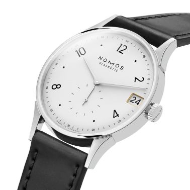 Montre NOMOS Minimatik 39 Date automatique cadran blanc argenté automatique bracelet cuir 39 mm