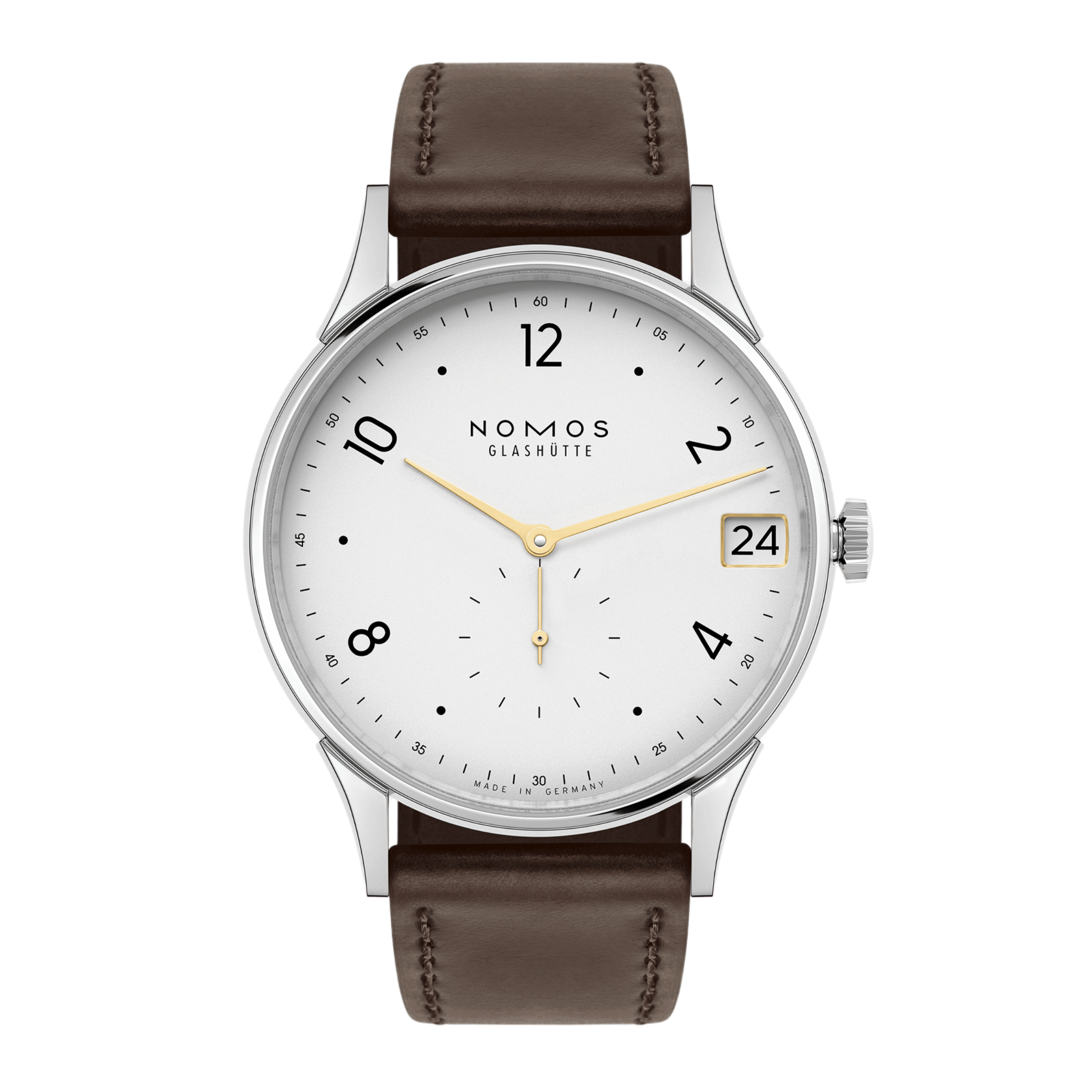 NOMOS Minimatik 39 Date Gold automatic white dial leather strap 39mm