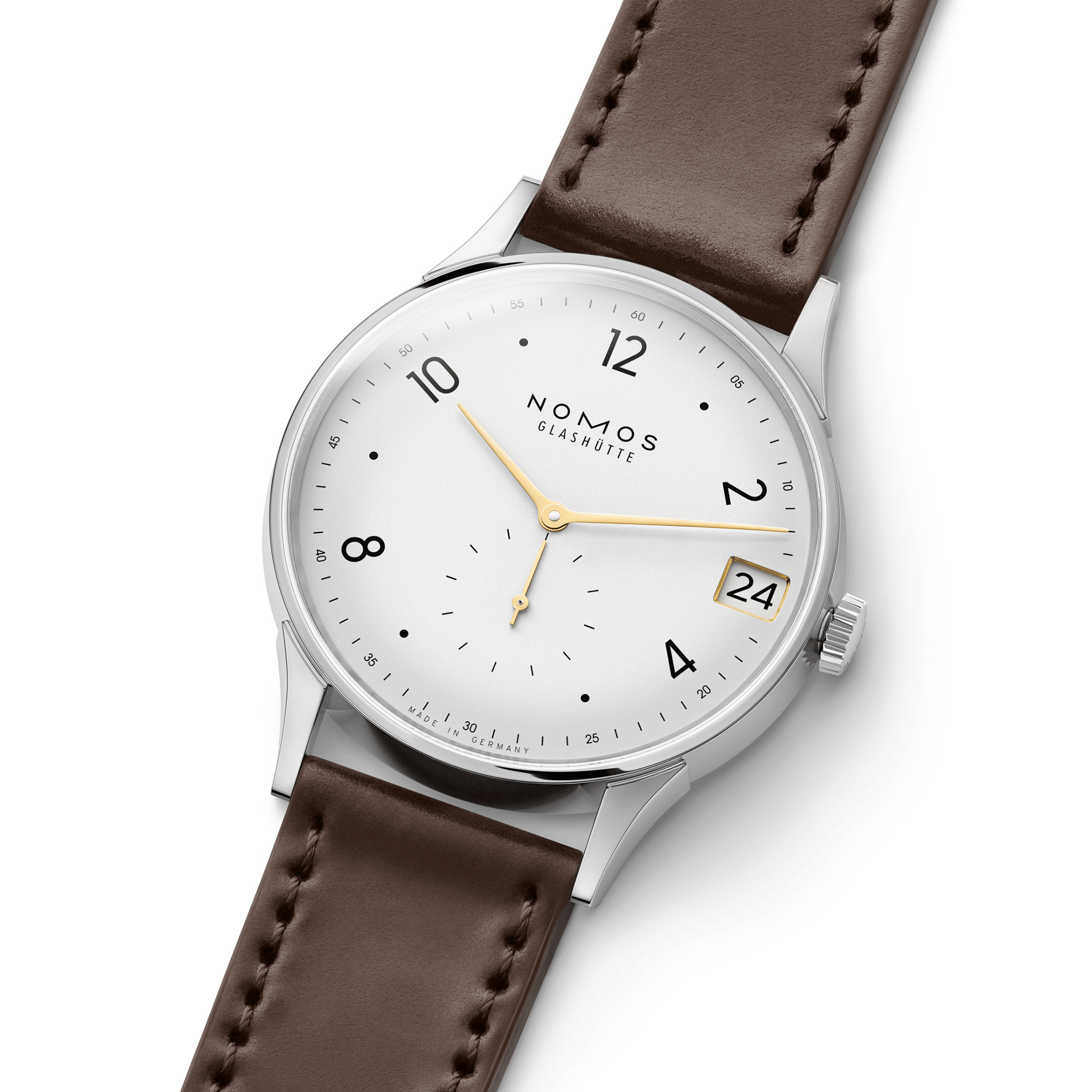 NOMOS Minimatik 39 Date Gold automatic white dial leather strap 39mm