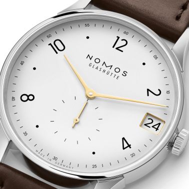 NOMOS Minimatik 39 Date Gold automatic white dial leather strap 39mm