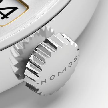 Montre NOMOS Minimatik 39 Date Gold automatique cadran blanc argenté automatique bracelet cuir 39 mm