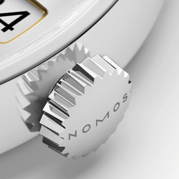 Montre NOMOS Minimatik 39 Date Gold automatique cadran blanc argenté automatique bracelet cuir 39 mm