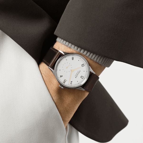 NOMOS Minimatik 39 Date Gold automatic white dial leather strap 39mm