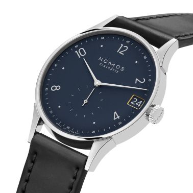 Montre NOMOS Minimatik 39 Date Blue automatique cadran bleu automatique bracelet cuir 39 mm