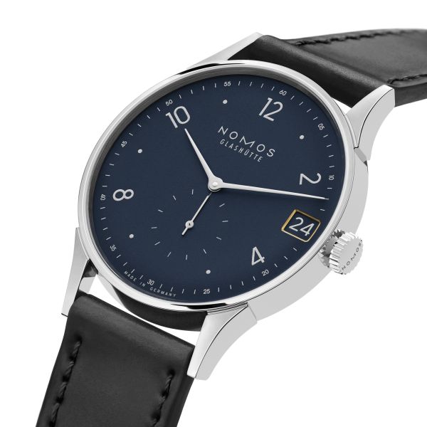 Montre NOMOS Minimatik 39 Date Blue automatique cadran bleu automatique bracelet cuir 39 mm