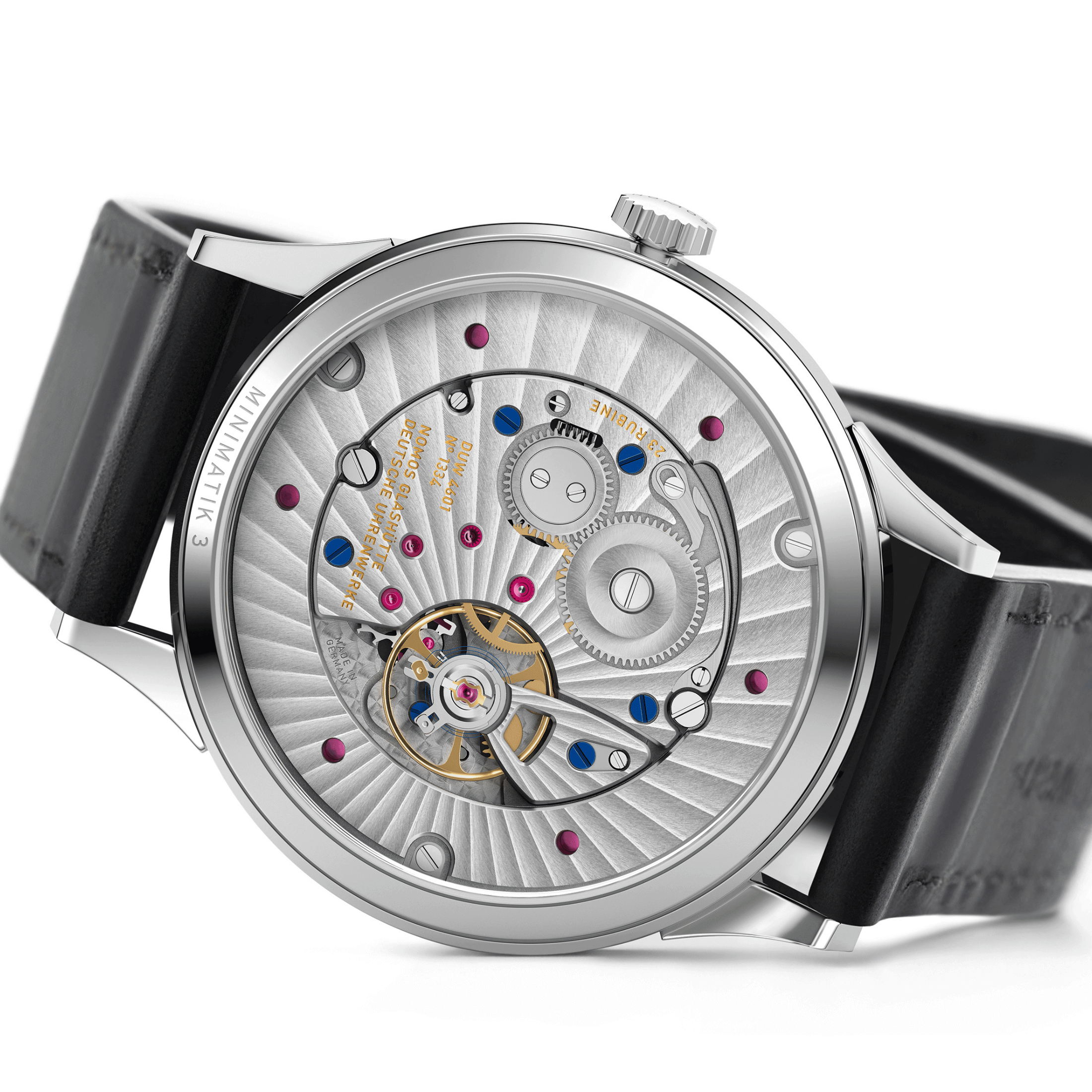 Montre NOMOS Minimatik 39 Date Blue automatique cadran bleu automatique bracelet cuir 39 mm