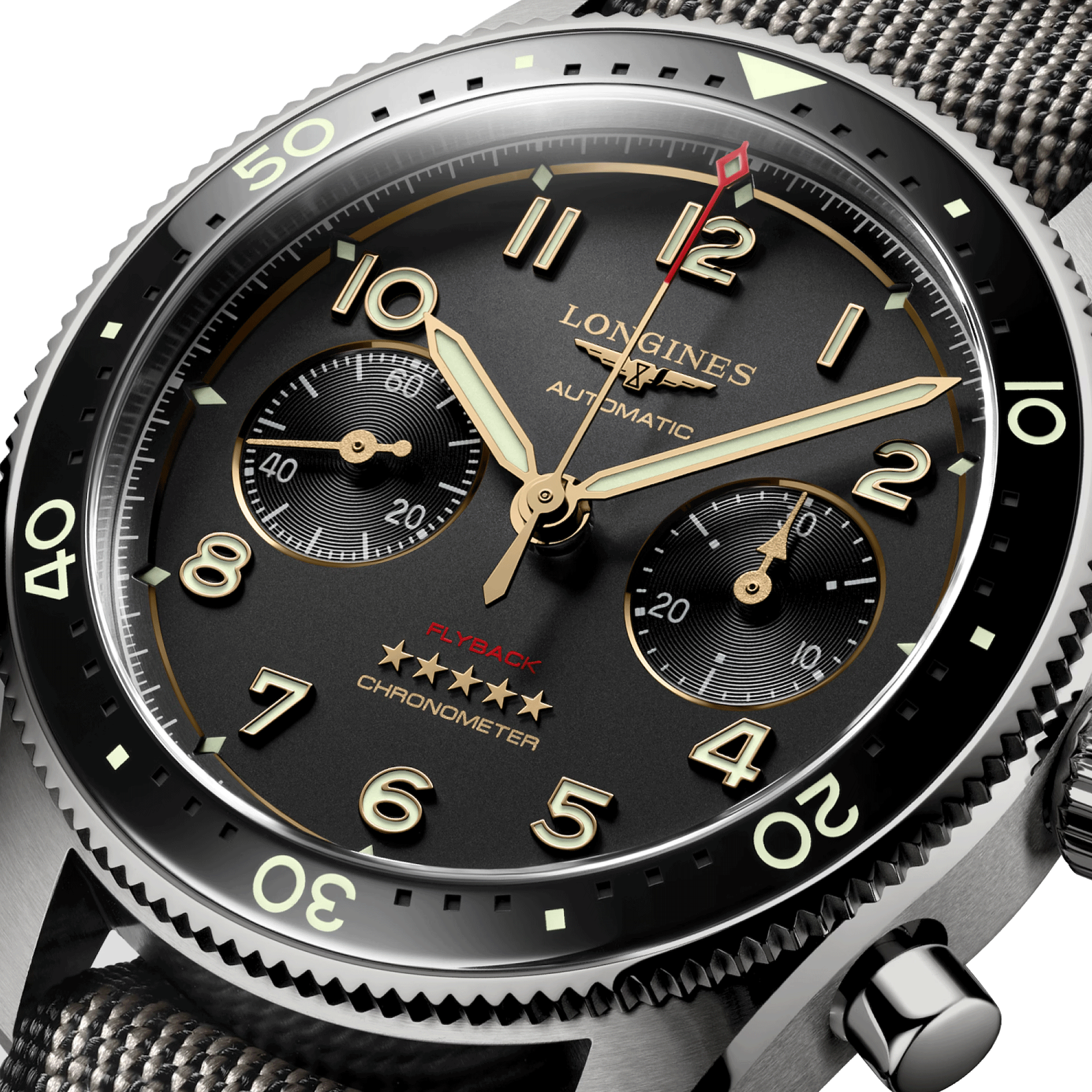 Montre Longines Spirit Flyback Titane automatique cadran anthracite bracelet NATO gris 42 mm L3.821.1.53.2