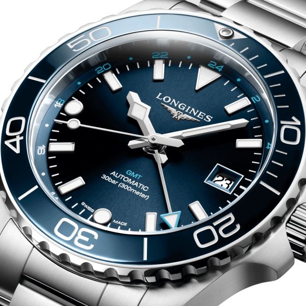 Longines Hydroconquest GMT automatic watch blue dial steel bracelet 41 mm