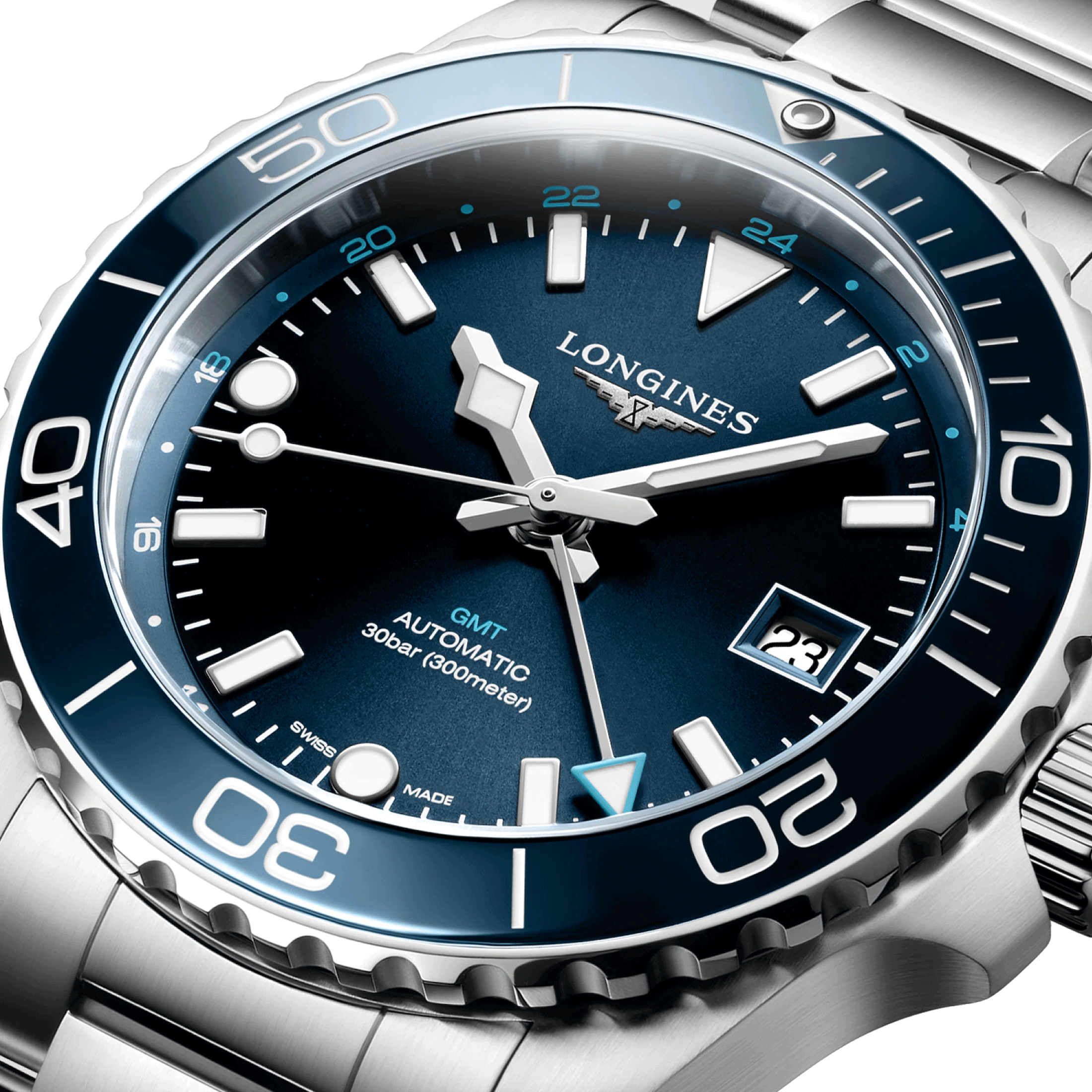 Longines Hydroconquest GMT automatic watch blue dial steel bracelet 41 mm