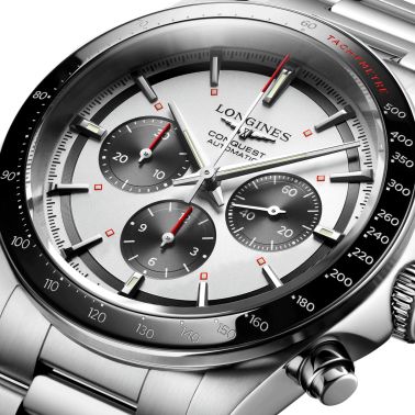 Longines Conquest Chronograph 2023 automatic watch silver dial steel bracelet 42 mm
