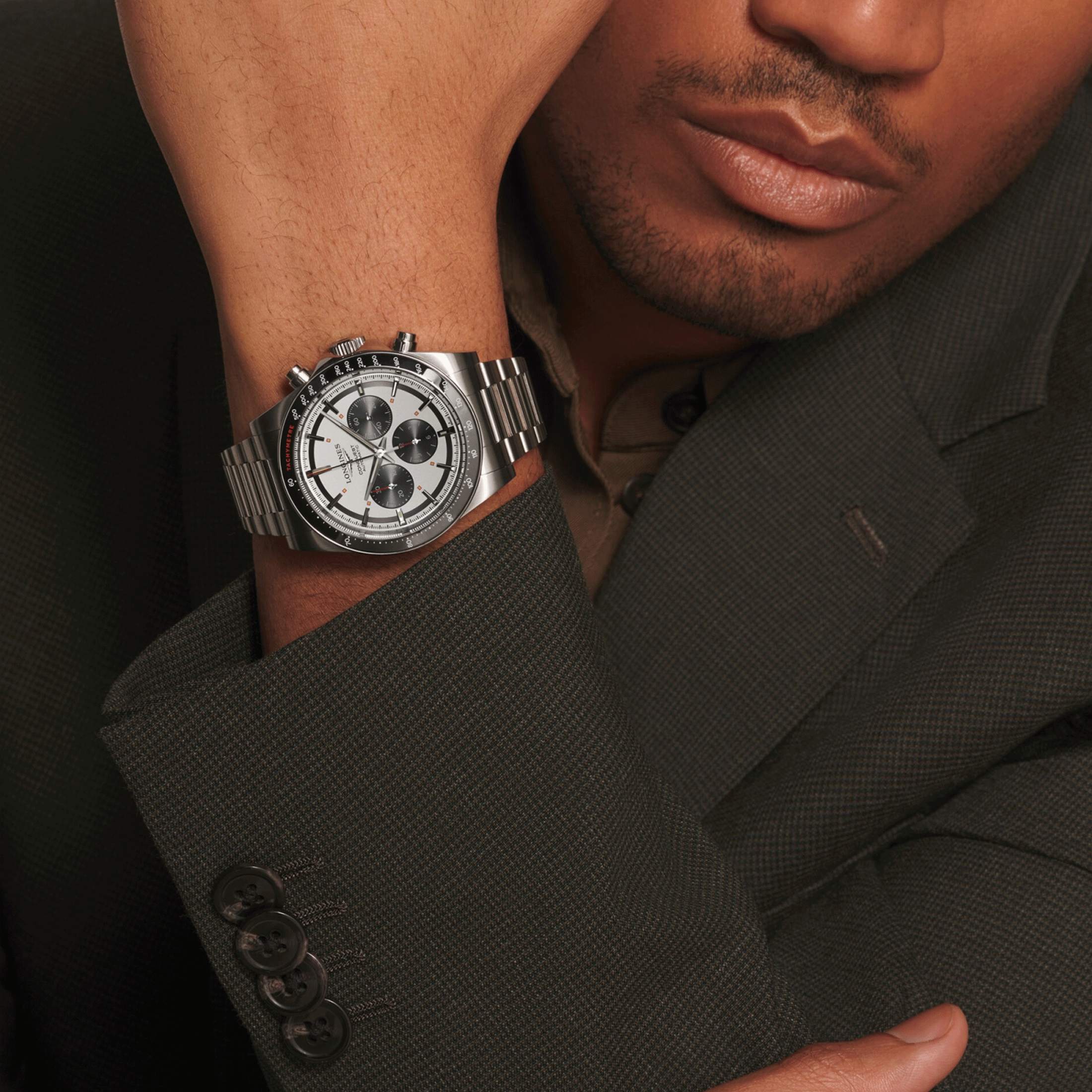 Longines Conquest Chronograph 2023 automatic watch silver dial steel bracelet 42 mm