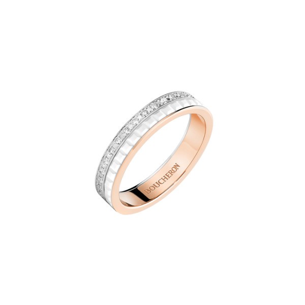 Alliance Boucheron Quatre White Edition en or rose céramique blanche et diamants