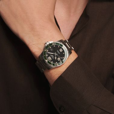 Longines Hydroconquest automatic watch green bezel black dial steel bracelet 41 mm