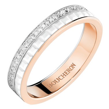 Alliance Boucheron Quatre White Edition en or rose céramique blanche et diamants