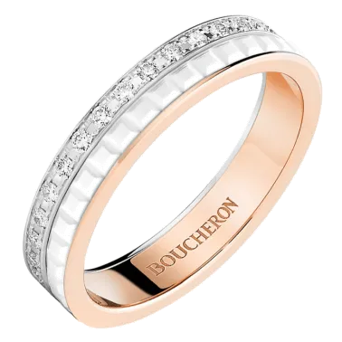 Alliance Boucheron Quatre White Edition en or rose céramique blanche et diamants