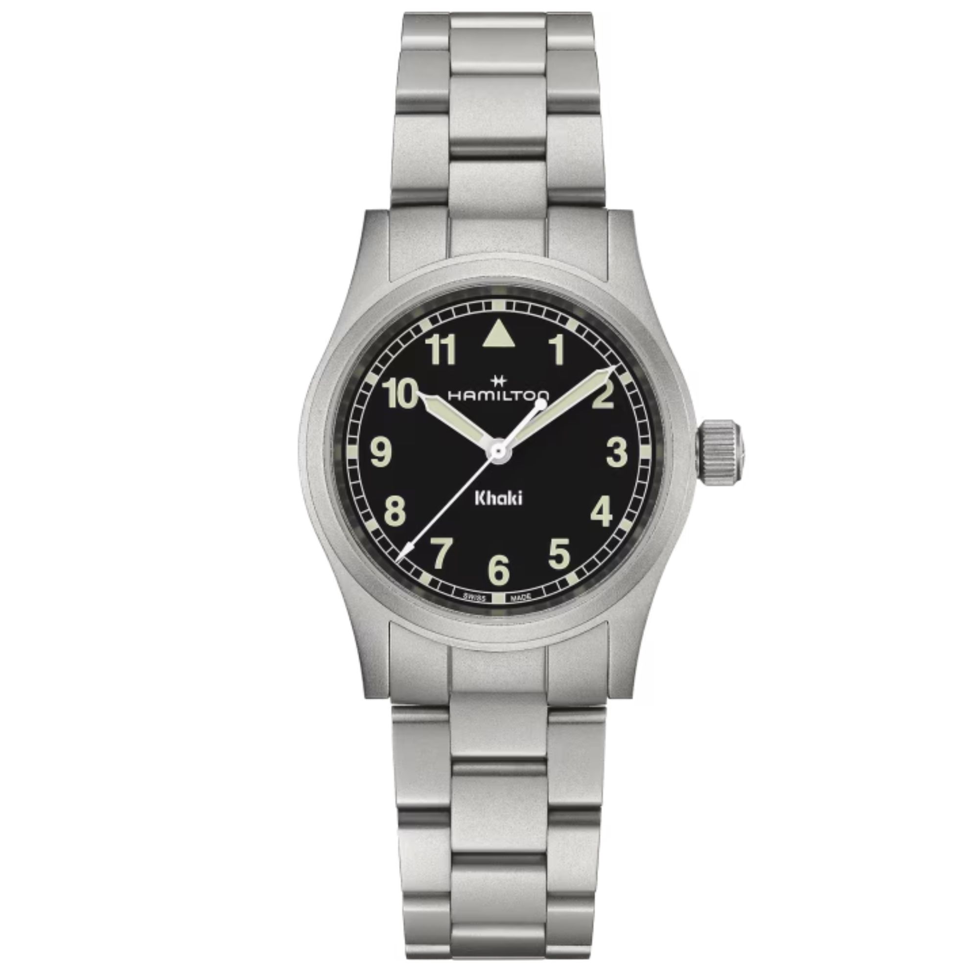 Montre Hamilton Khaki Field quartz cadran noir bracelet acier 38 mm